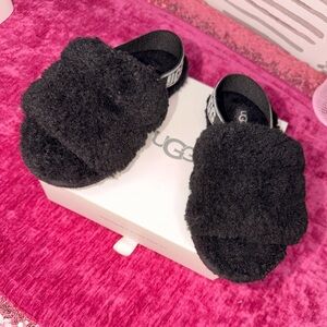 UGG Black Fluffy Slippers Children